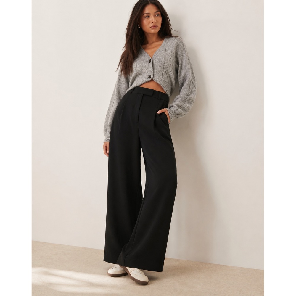 NEW Abercrombie & Fitch High Rise Pleated Ultra Wide Leg Trouser Black 28 6L